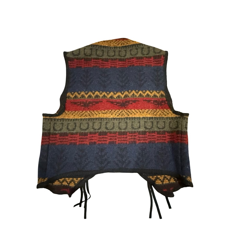 Vintage Woolrich Women’s Vest Aztec Blanket Fringe Concho Bolero Size Small - Picture 2 of 9